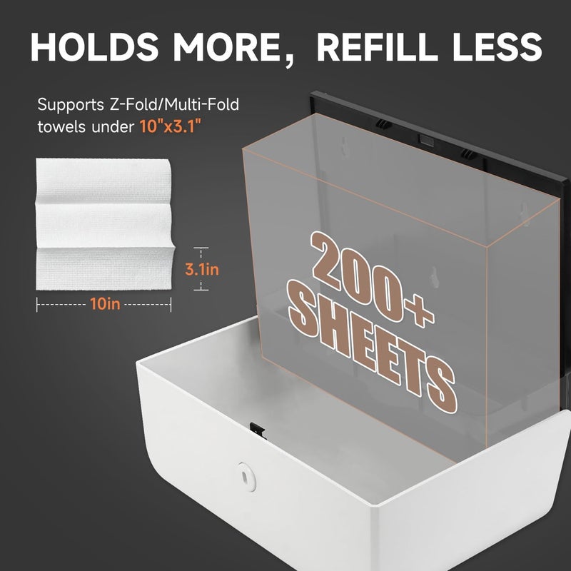 anydry 200-Sheet Wall-Mounted Paper Towel Dispenser, Fits Multi-Fold Towels up to 10x3.1 Inches, Perfect for Home & Business (White) - Image 2